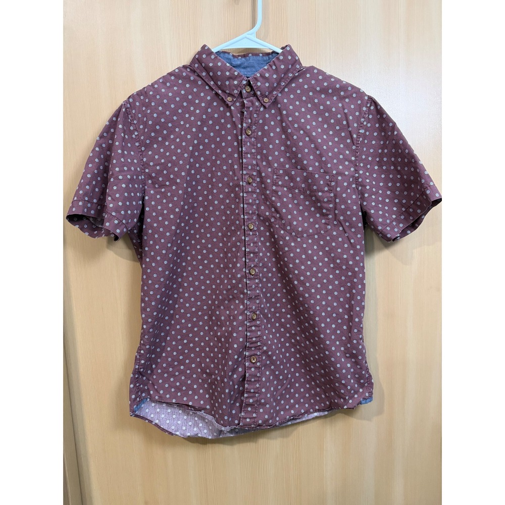American Eagle Seriously Soft Short Sleeve Button Down Shirt Burgundy Maroon M